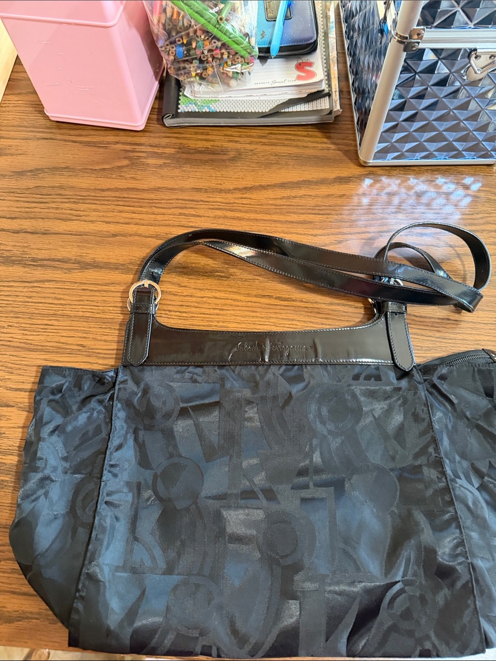 Salvatore Ferragamo Black Nylon & Leather Shoulder Bag / Hand Bag